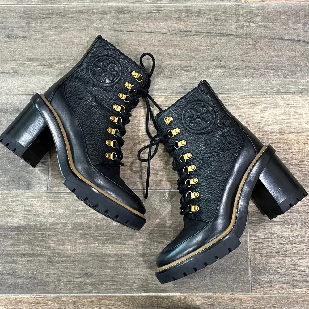 NEW Tory Burch Miller Mixed Materials Lug Sole Boot Black Size 6